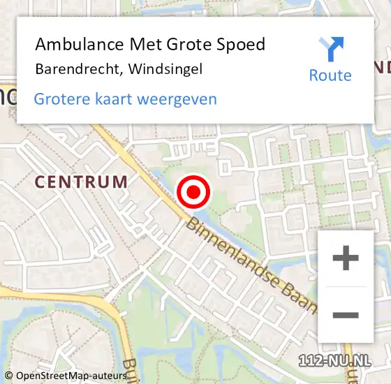Locatie op kaart van de 112 melding: Ambulance Met Grote Spoed Naar Barendrecht, Windsingel op 24 januari 2024 16:56