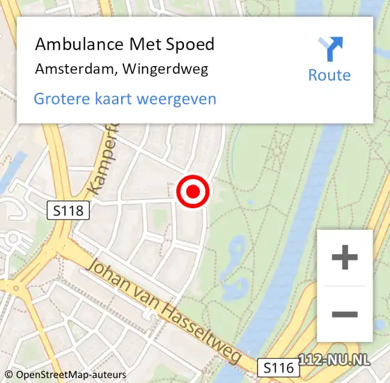 Locatie op kaart van de 112 melding: Ambulance Met Spoed Naar Amsterdam, Wingerdweg op 24 januari 2024 17:03