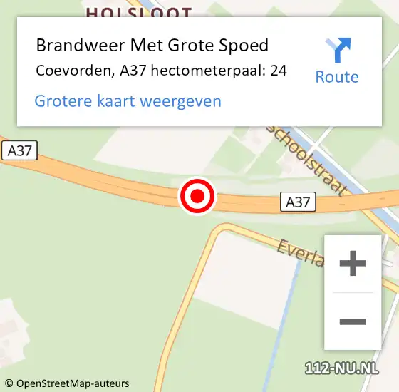 Locatie op kaart van de 112 melding: Brandweer Met Grote Spoed Naar Coevorden, A37 hectometerpaal: 24 op 24 januari 2024 17:17