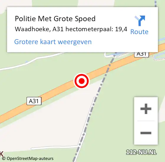 Locatie op kaart van de 112 melding: Politie Met Grote Spoed Naar Waadhoeke, A31 hectometerpaal: 19,4 op 24 januari 2024 18:00