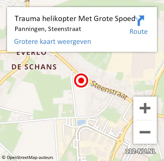 Locatie op kaart van de 112 melding: Trauma helikopter Met Grote Spoed Naar Panningen, Steenstraat op 24 januari 2024 18:01