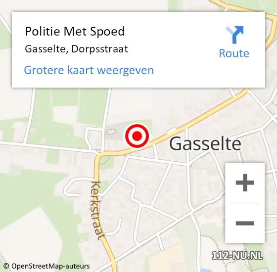 Locatie op kaart van de 112 melding: Politie Met Spoed Naar Gasselte, Dorpsstraat op 24 januari 2024 18:28