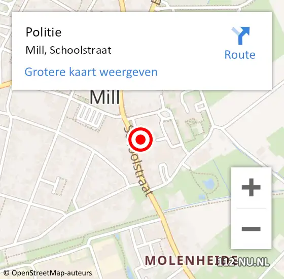 Locatie op kaart van de 112 melding: Politie Mill, Schoolstraat op 24 januari 2024 18:34