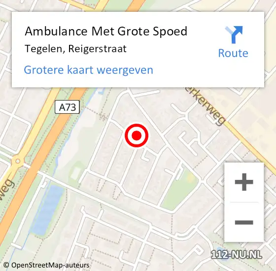 Locatie op kaart van de 112 melding: Ambulance Met Grote Spoed Naar Tegelen, Reigerstraat op 24 januari 2024 18:57