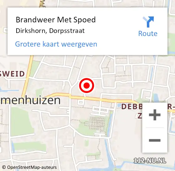Locatie op kaart van de 112 melding: Brandweer Met Spoed Naar Dirkshorn, Dorpsstraat op 24 januari 2024 19:35