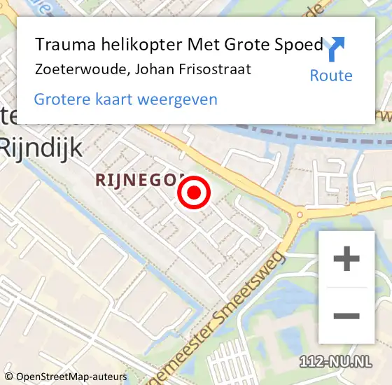 Locatie op kaart van de 112 melding: Trauma helikopter Met Grote Spoed Naar Zoeterwoude, Johan Frisostraat op 24 januari 2024 20:00