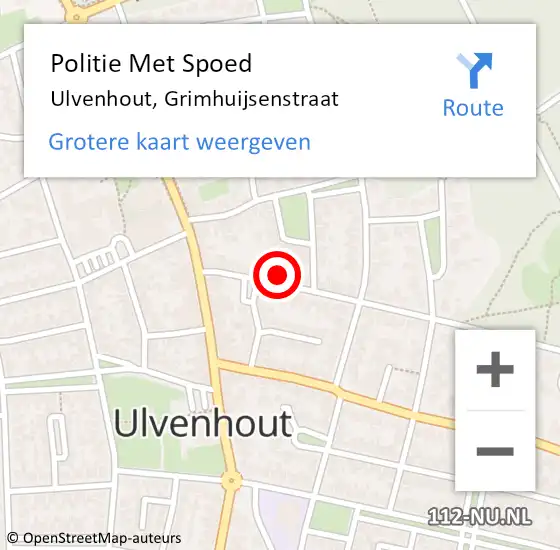 Locatie op kaart van de 112 melding: Politie Met Spoed Naar Ulvenhout, Grimhuijsenstraat op 24 januari 2024 20:02