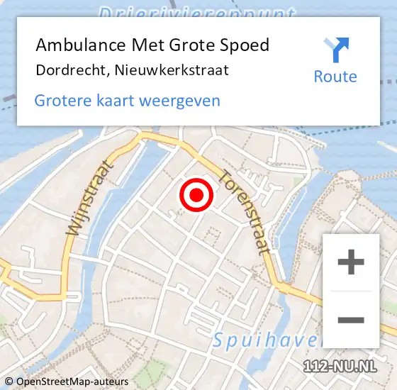 Locatie op kaart van de 112 melding: Ambulance Met Grote Spoed Naar Dordrecht, Nieuwkerkstraat op 24 januari 2024 21:07
