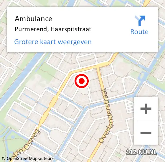 Locatie op kaart van de 112 melding: Ambulance Purmerend, Haarspitstraat op 24 januari 2024 21:54