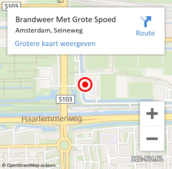 Locatie op kaart van de 112 melding: Brandweer Met Grote Spoed Naar Amsterdam, Seineweg op 24 januari 2024 23:37