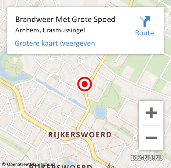 Locatie op kaart van de 112 melding: Brandweer Met Grote Spoed Naar Arnhem, Erasmussingel op 25 januari 2024 00:58
