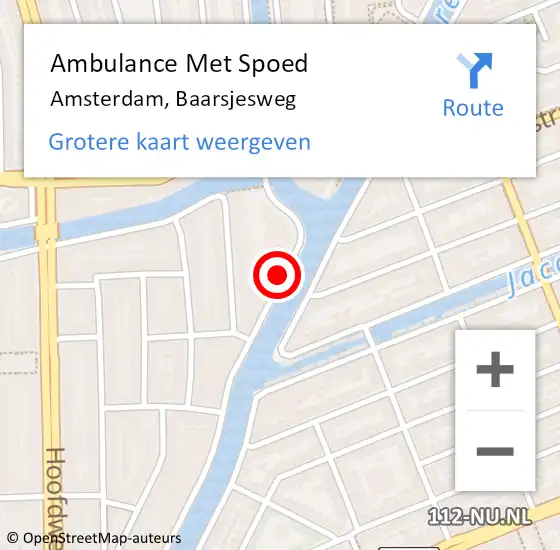 Locatie op kaart van de 112 melding: Ambulance Met Spoed Naar Amsterdam, Baarsjesweg op 25 januari 2024 02:12