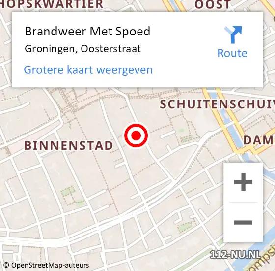 Locatie op kaart van de 112 melding: Brandweer Met Spoed Naar Groningen, Oosterstraat op 25 januari 2024 04:43