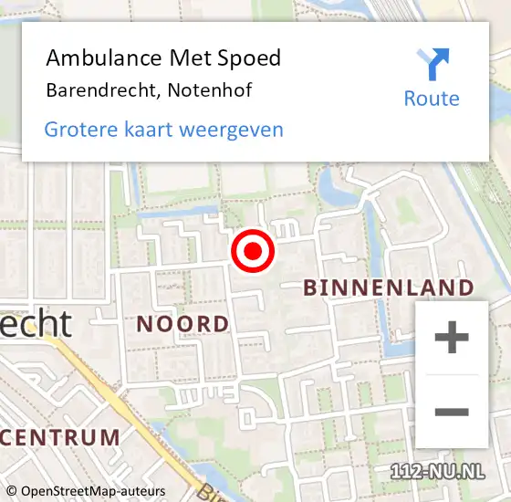 Locatie op kaart van de 112 melding: Ambulance Met Spoed Naar Barendrecht, Notenhof op 25 januari 2024 09:01
