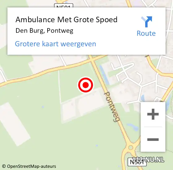 Locatie op kaart van de 112 melding: Ambulance Met Grote Spoed Naar Den Burg, Pontweg op 25 januari 2024 09:41