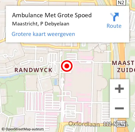 Locatie op kaart van de 112 melding: Ambulance Met Grote Spoed Naar Maastricht, P Debyelaan op 25 januari 2024 10:01