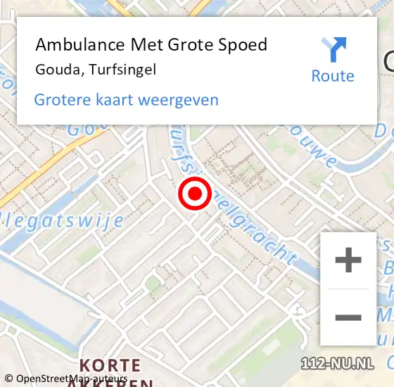 Locatie op kaart van de 112 melding: Ambulance Met Grote Spoed Naar Gouda, Turfsingel op 25 januari 2024 10:37