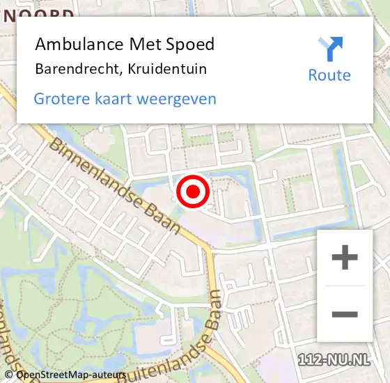 Locatie op kaart van de 112 melding: Ambulance Met Spoed Naar Barendrecht, Kruidentuin op 25 januari 2024 11:03