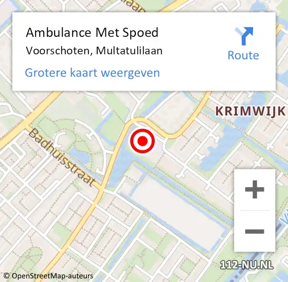Locatie op kaart van de 112 melding: Ambulance Met Spoed Naar Voorschoten, Multatulilaan op 25 januari 2024 12:01