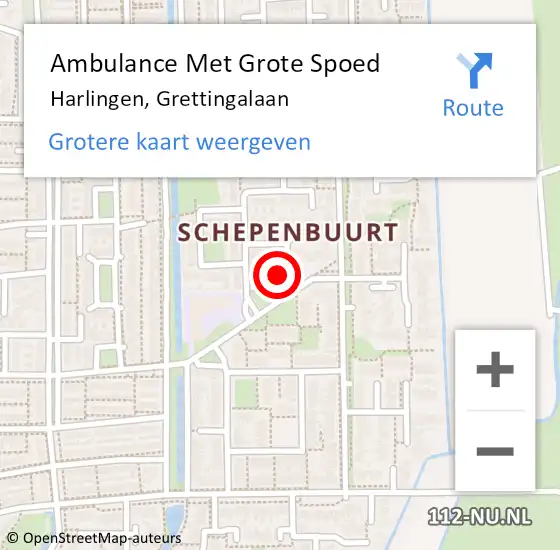 Locatie op kaart van de 112 melding: Ambulance Met Grote Spoed Naar Harlingen, Grettingalaan op 25 januari 2024 12:36