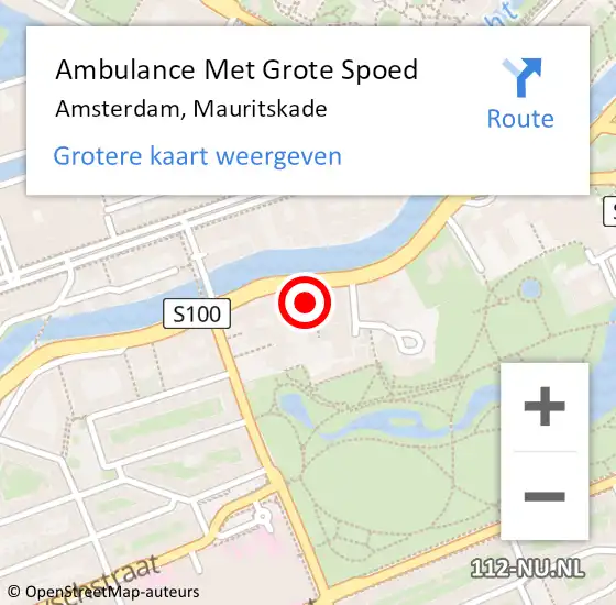 Locatie op kaart van de 112 melding: Ambulance Met Grote Spoed Naar Amsterdam, Mauritskade op 25 januari 2024 13:38