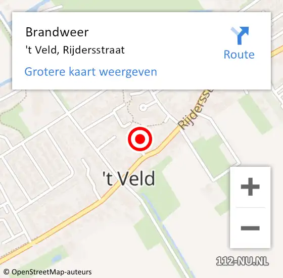 Locatie op kaart van de 112 melding: Brandweer 't Veld, Rijdersstraat op 25 januari 2024 13:51