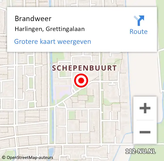 Locatie op kaart van de 112 melding: Brandweer Harlingen, Grettingalaan op 25 januari 2024 14:14