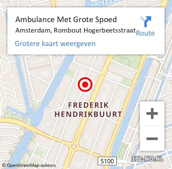 Locatie op kaart van de 112 melding: Ambulance Met Grote Spoed Naar Amsterdam, Rombout Hogerbeetsstraat op 25 januari 2024 14:38