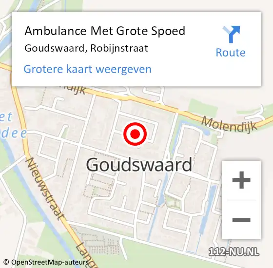 Locatie op kaart van de 112 melding: Ambulance Met Grote Spoed Naar Goudswaard, Robijnstraat op 25 januari 2024 14:48