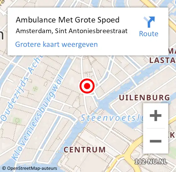 Locatie op kaart van de 112 melding: Ambulance Met Grote Spoed Naar Amsterdam, Sint Antoniesbreestraat op 25 januari 2024 15:20
