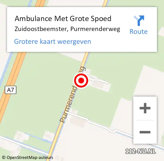 Locatie op kaart van de 112 melding: Ambulance Met Grote Spoed Naar Zuidoostbeemster, Purmerenderweg op 25 januari 2024 15:39