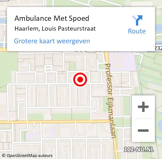 Locatie op kaart van de 112 melding: Ambulance Met Spoed Naar Haarlem, Louis Pasteurstraat op 25 januari 2024 15:55