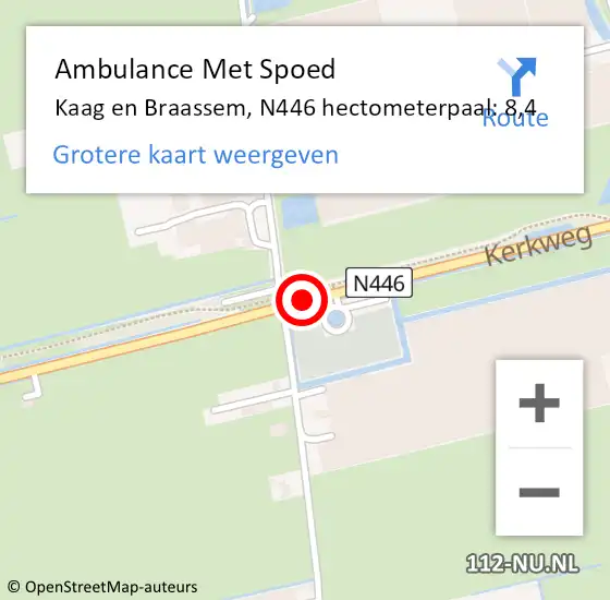 Locatie op kaart van de 112 melding: Ambulance Met Spoed Naar Kaag en Braassem, N446 hectometerpaal: 8,4 op 25 januari 2024 16:52