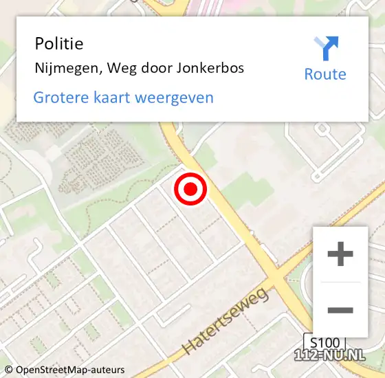 Locatie op kaart van de 112 melding: Politie Nijmegen, Weg door Jonkerbos op 25 januari 2024 16:52