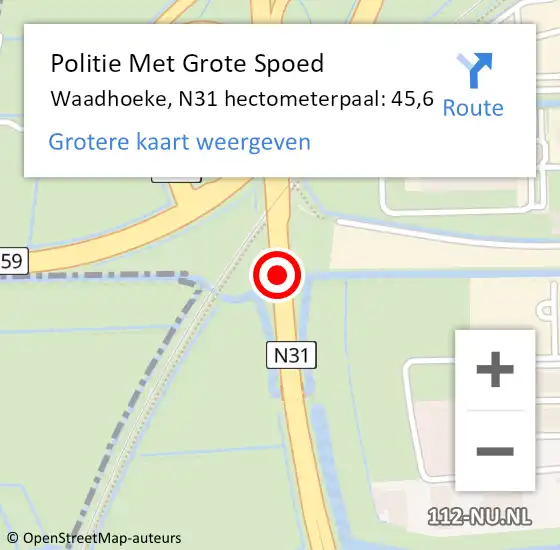 Locatie op kaart van de 112 melding: Politie Met Grote Spoed Naar Waadhoeke, N31 hectometerpaal: 45,6 op 25 januari 2024 17:35