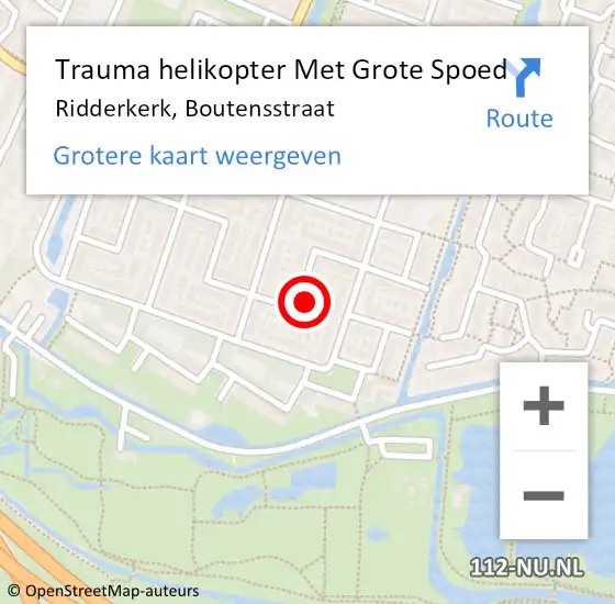 Locatie op kaart van de 112 melding: Trauma helikopter Met Grote Spoed Naar Ridderkerk, Boutensstraat op 25 januari 2024 17:59