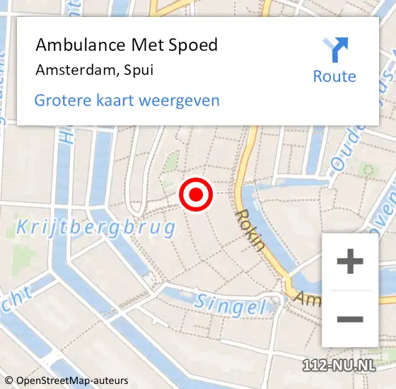 Locatie op kaart van de 112 melding: Ambulance Met Spoed Naar Amsterdam, Spui op 25 januari 2024 18:44