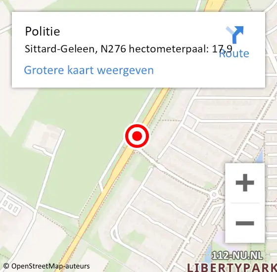 Locatie op kaart van de 112 melding: Politie Sittard-Geleen, N276 hectometerpaal: 17,9 op 25 januari 2024 18:54
