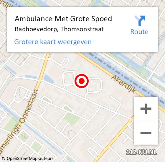 Locatie op kaart van de 112 melding: Ambulance Met Grote Spoed Naar Badhoevedorp, Thomsonstraat op 25 januari 2024 20:18