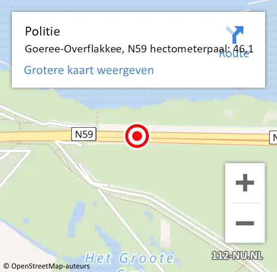 Locatie op kaart van de 112 melding: Politie Goeree-Overflakkee, N59 hectometerpaal: 46,1 op 25 januari 2024 21:12