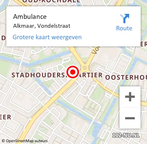Locatie op kaart van de 112 melding: Ambulance Alkmaar, Vondelstraat op 25 januari 2024 21:21