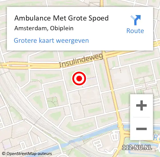 Locatie op kaart van de 112 melding: Ambulance Met Grote Spoed Naar Amsterdam, Obiplein op 25 januari 2024 21:23