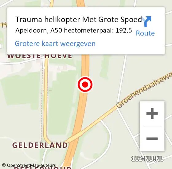 Locatie op kaart van de 112 melding: Trauma helikopter Met Grote Spoed Naar Apeldoorn, A50 hectometerpaal: 192,5 op 25 januari 2024 21:34