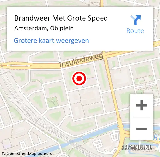Locatie op kaart van de 112 melding: Brandweer Met Grote Spoed Naar Amsterdam, Obiplein op 25 januari 2024 21:38