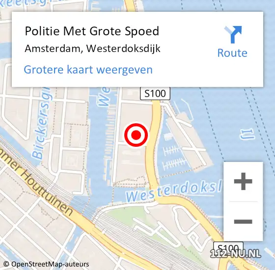 Locatie op kaart van de 112 melding: Politie Met Grote Spoed Naar Amsterdam, Westerdoksdijk op 25 januari 2024 22:37