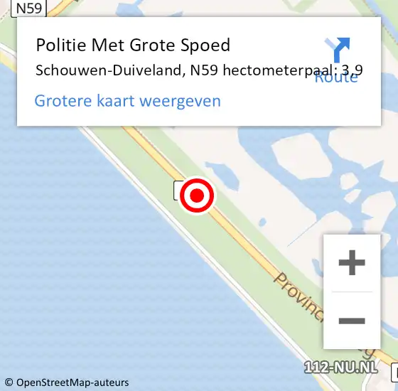 Locatie op kaart van de 112 melding: Politie Met Grote Spoed Naar Schouwen-Duiveland, N59 hectometerpaal: 3,9 op 25 januari 2024 23:39