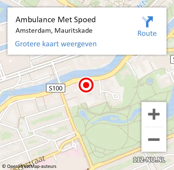 Locatie op kaart van de 112 melding: Ambulance Met Spoed Naar Amsterdam, Mauritskade op 26 januari 2024 01:28