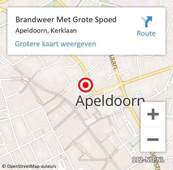 Locatie op kaart van de 112 melding: Brandweer Met Grote Spoed Naar Apeldoorn, Kerklaan op 26 januari 2024 03:24