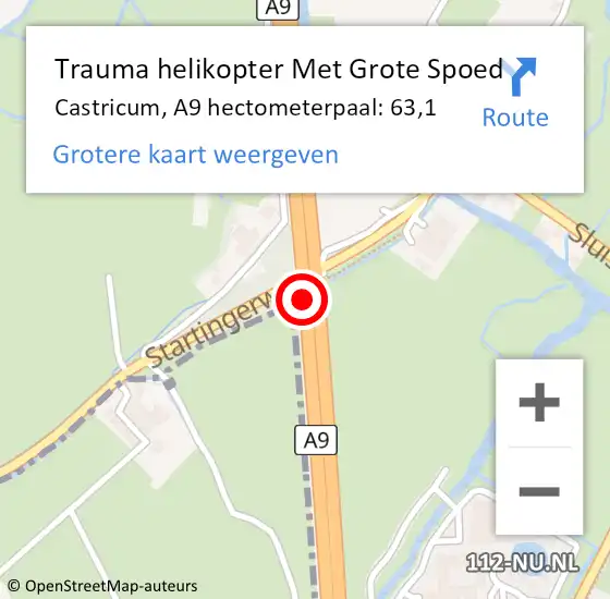 Locatie op kaart van de 112 melding: Trauma helikopter Met Grote Spoed Naar Castricum, A9 hectometerpaal: 63,1 op 26 januari 2024 03:38