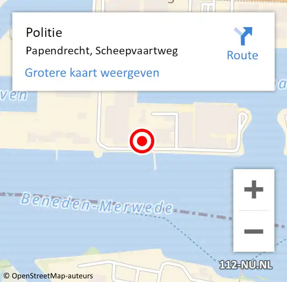 Locatie op kaart van de 112 melding: Politie Papendrecht, Scheepvaartweg op 26 januari 2024 06:41